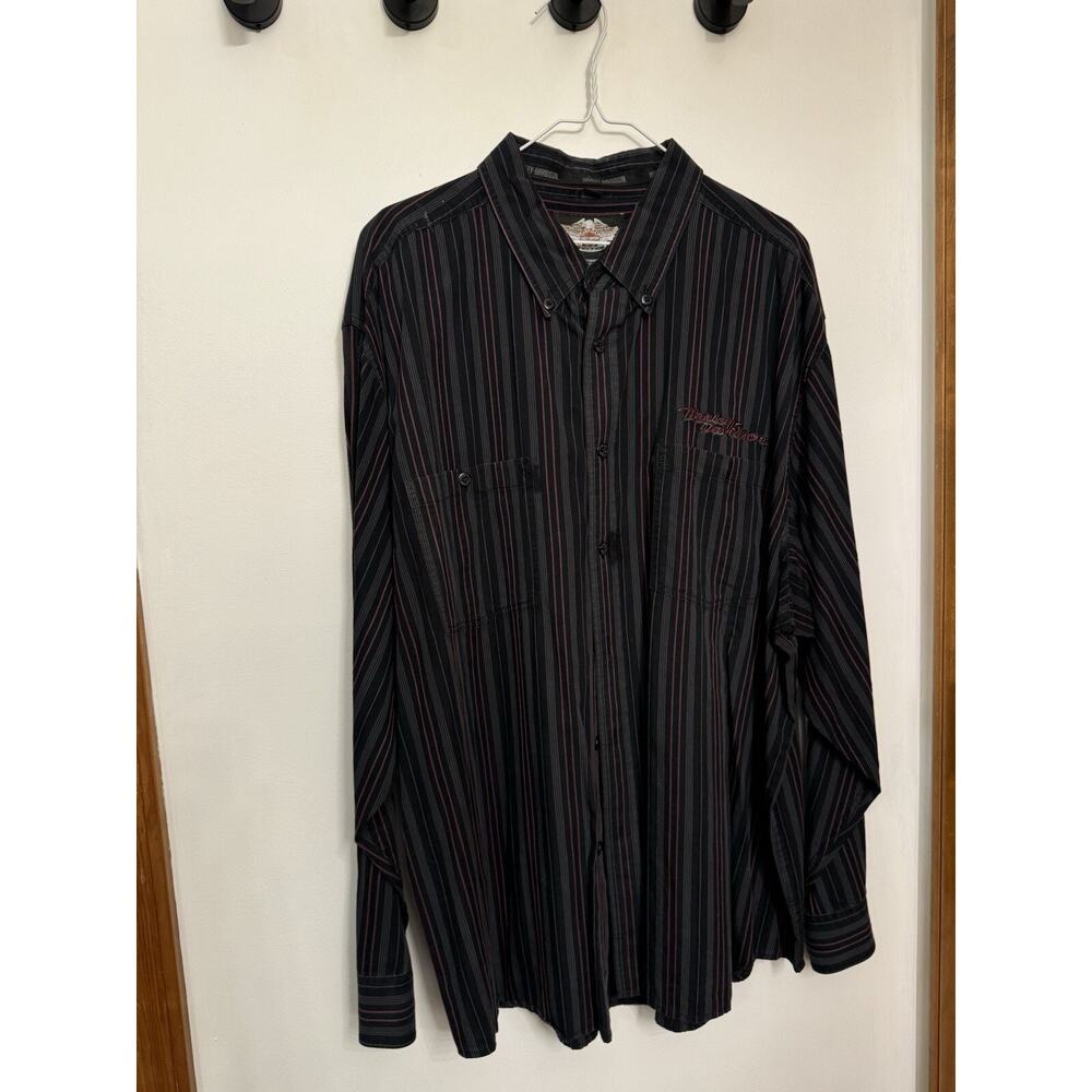Vintage Harley Davidson Shirt Sz 2XL Mens Black Long Sleeve Button Embroidered